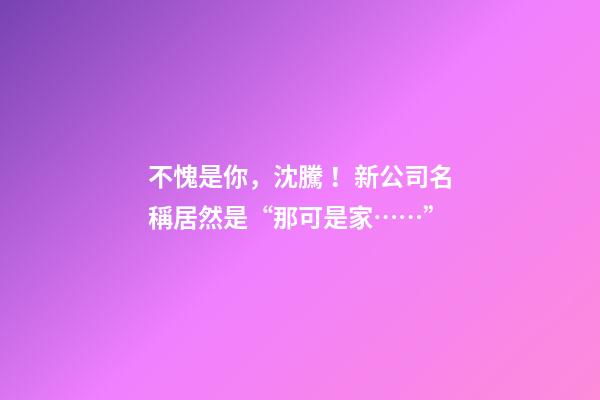 不愧是你，沈騰！新公司名稱居然是“那可是家……”-第1張-公司起名-玄機派